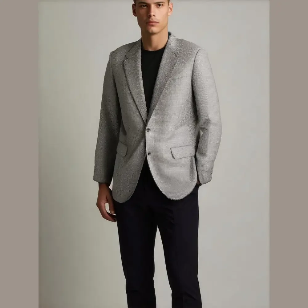 Oscar De La Renta Menswear‎ Blazer 2 Button 42L Tan Wool Houndstooth Office Work